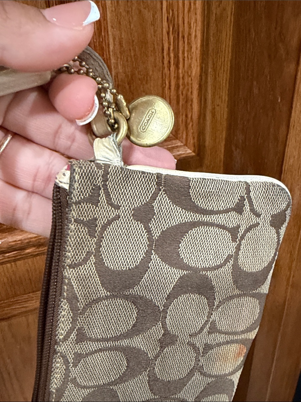 Coach Y2K Tan Signature Canvas Wristlet with Multicolor Stripe Accents - Picture 10 of 11